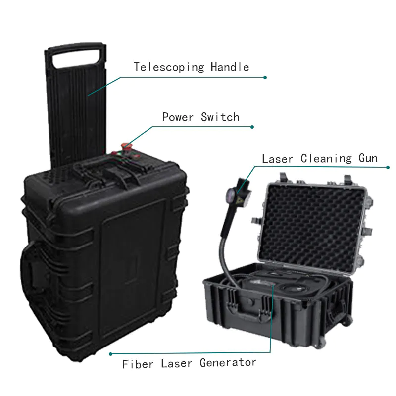 Trolley Case Handheld Portable Rust Removal 100W Laser Cleaning